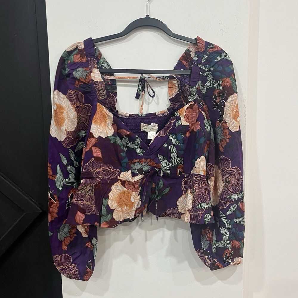 NWT Band Of The Free Floral Purple Floriane Crop Top Blouse Size Medium Boho